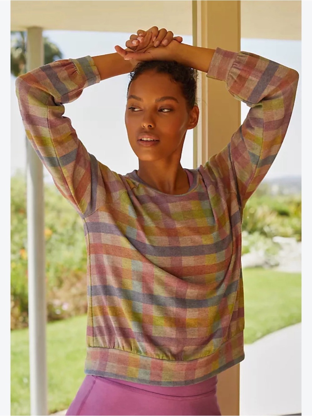 NWOT Beyond Yoga Paglan Multi-Color Plaid Pullover Sweatshirt